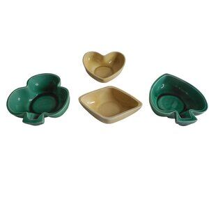 STANGL Complete Set Poker Suit Green Beige Trinket Nut Candy Dish Rare
